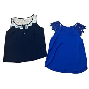 Bundle of 2 Sleeveless Blouses Tank Tops Lace Floral Lightweight L Career Shell